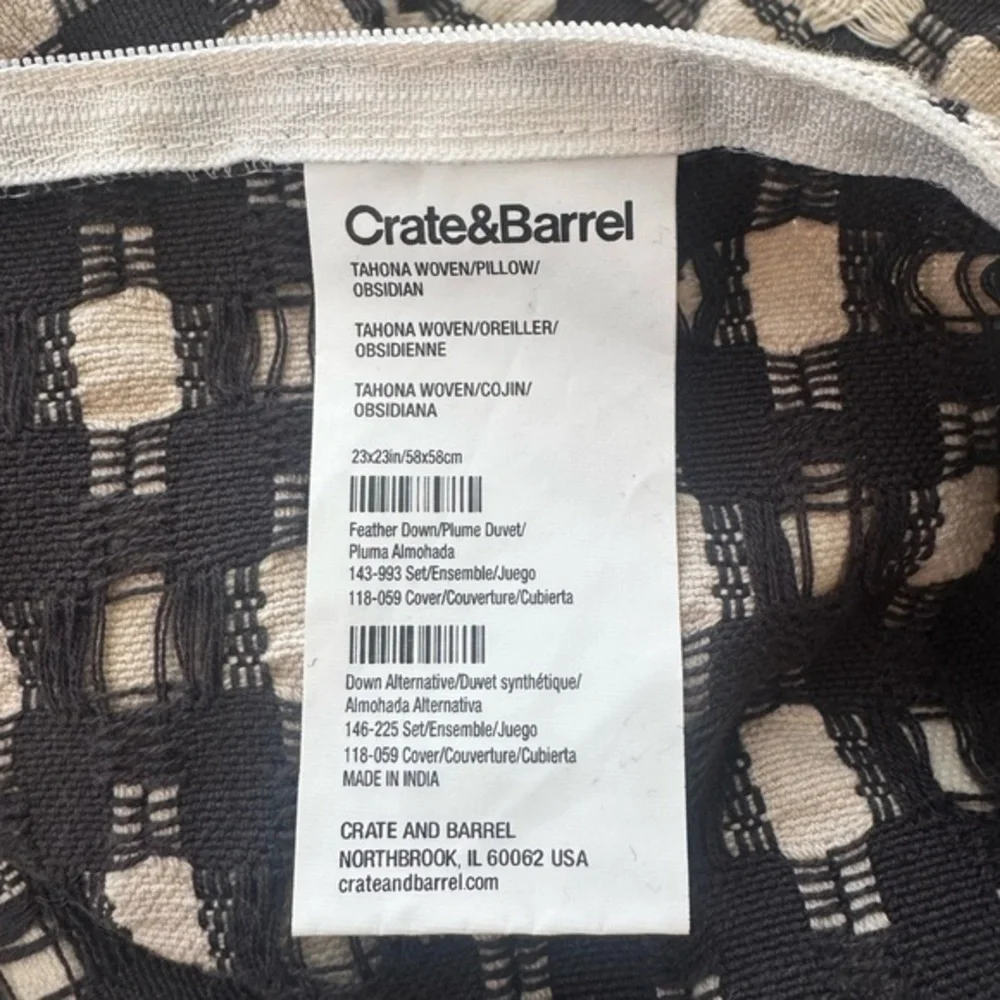 Crate & Barrel‎ Tahona Obsidian Textured Tassels Pillow Cover Sham 23